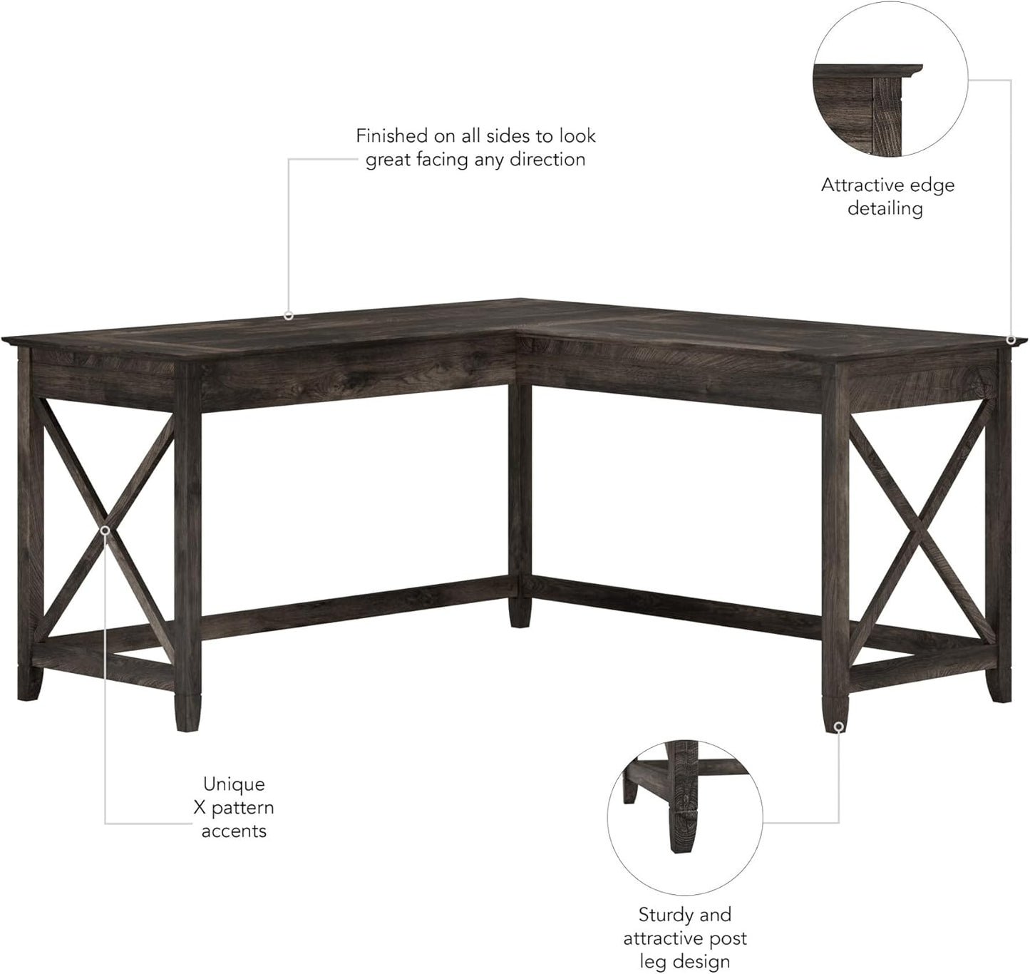 Bush Furniture Key West L Shaped Desk, 60-inch Modern Farmhouse Writing Desk for Home Office