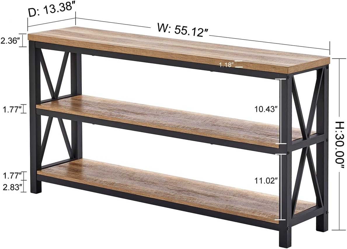 FATORRI Console Table for Entryway, Wood Sofa Table, Rustic Hallway Tables with 3-Tier Shelves for Living Room, Foyer (55 Inch, Rustic Oak)