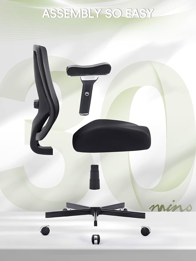 Office Chair 500lbs, Ergonomic Desk Chair with W-Shaped Thick Seat Cushion & 4D Armrest, Executive Mesh Desk Chair with Adjustable Lumbar Support, Swivel Task Chairs for Home Office Gaming, Black