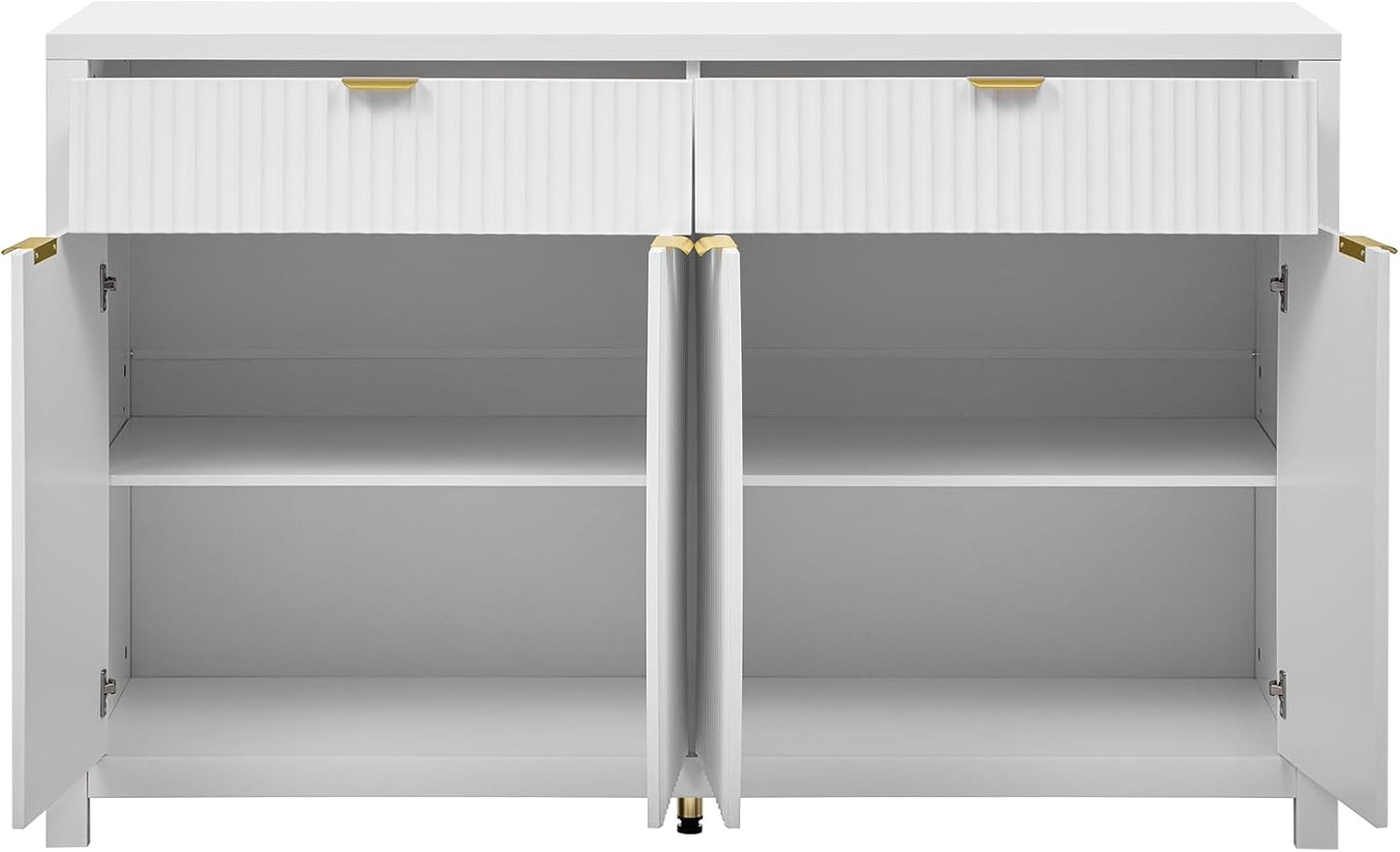 Merax Modern Wave-Pattern Sideboard Cabinet with 2 Drawers and 4 Doors,Buffet Cabinet,Aluminum Arc Handles,Scandinavian Style,Suitable for Entryway, Living Room,Foyer,White