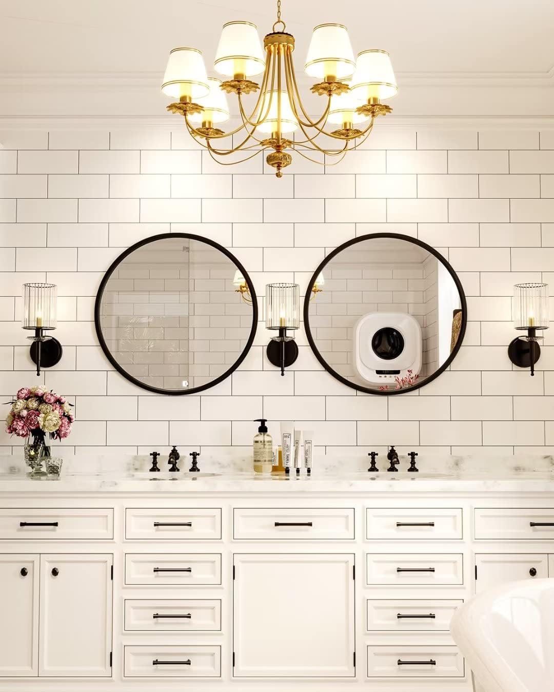 Growsun 30'' Black Round Mirror, Circle Wall Mirror for Bathroom Vanity, Entryway Living Room with Metal Frame for Home Decor