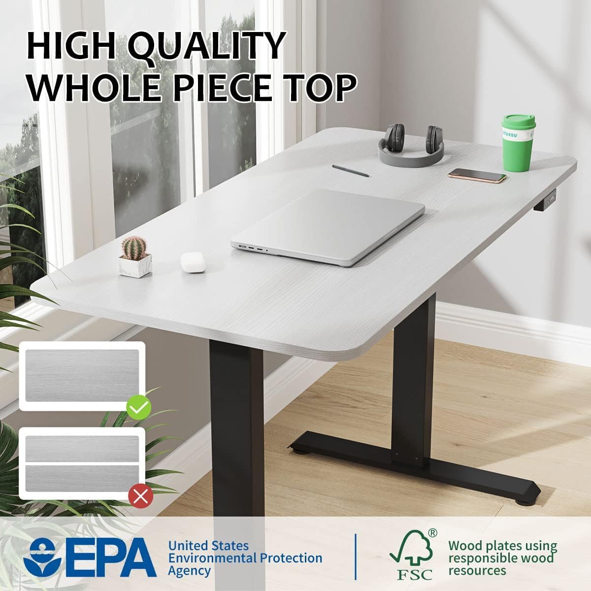 JOY worker Electric Height Adjustable Standing Desk, Grey Whole Piece 48 x 24 Inches Sit Stand Up Desk with Memory Controller, Quick Assembly Standing Workstation for Home Office