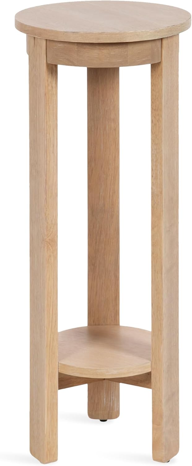 Kate and Laurel Foxford Modern Tiered Round Drink Table, 12 x 12 x 30, Light Natural, Transitional Two-Tier Circle Plant Stand for Use as Living Room Pedestal Table or Small Bedroom Nightstand