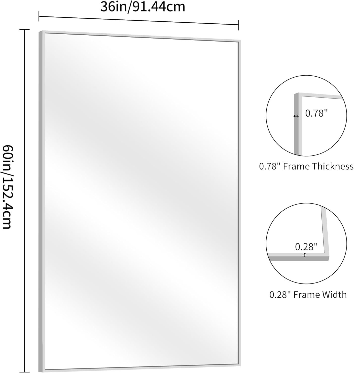 YIROMAN Bathroom Mirror 60"x36", Large Brushed Silver Bathroom Mirror for Over Sink with Aluminum Frame, Rectangular Vanity Mirror with Right Angle, Wall Mirror Hangs Horizontal or Vertical