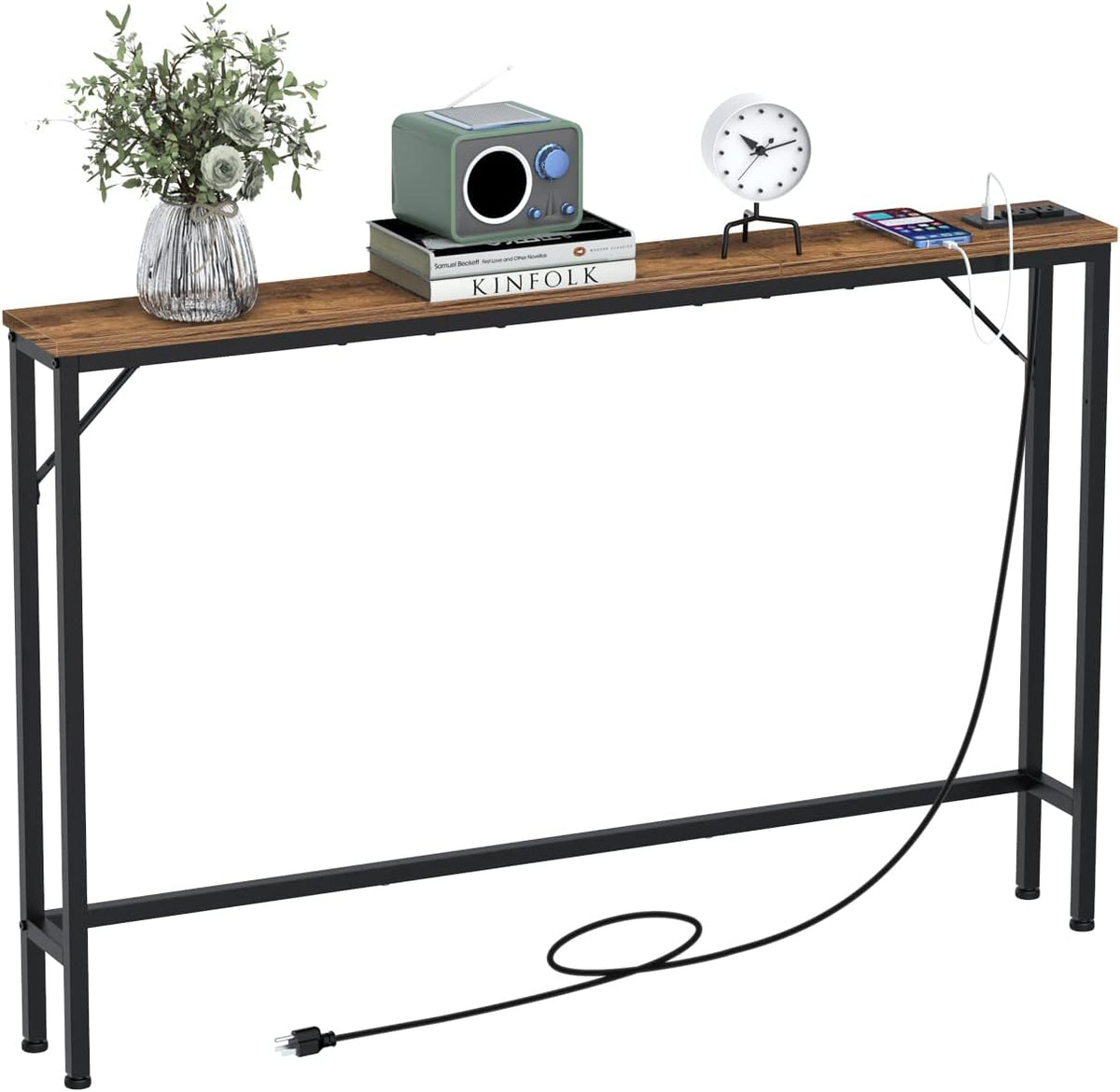 Tohomeor 5.9" Skinny Behind Sofa Console Table with Charging Station 47.24" Narrow Long Behind Couch Table with Power Outlets USB Ports Thin Entry Table for Entryway Living Room Hallway