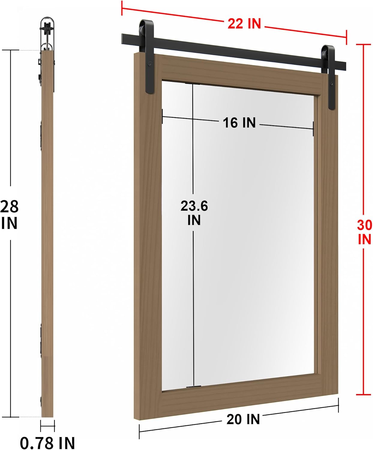 Brown Farmhouse Mirror for Wall, 22x30INCH Wood Framed Rectangle Bathroom Mirrors for Vanity, Barn Door Style Mirrors Wall Mounted Dresser Decor Mirror Living Room Bedroom Vertical