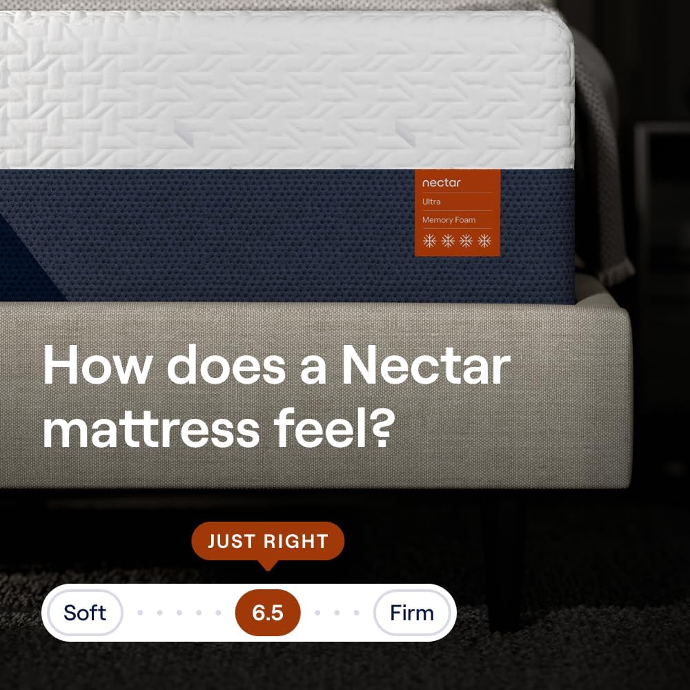 Nectar Ultra Full Adjustable Base & 15” Mattress - Head & Foot Incline - Medium Firm Memory Foam - Cooling Upgrade - 3 Massage Settings - 365-Night Mattress Trial