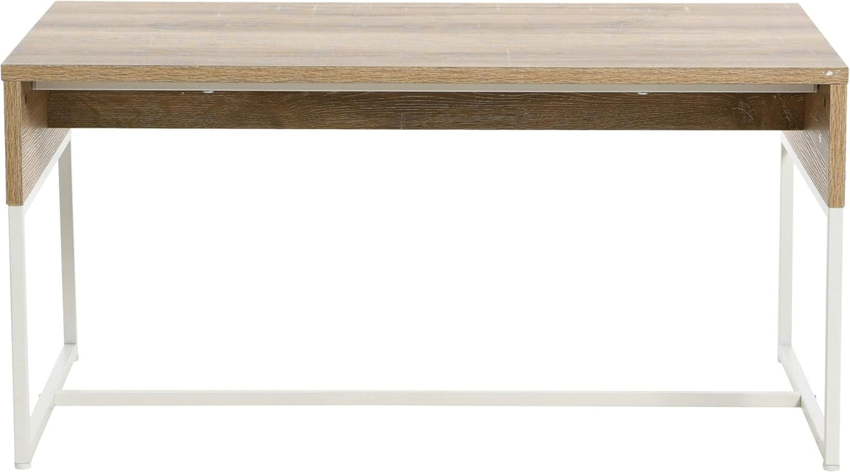 Household Essentials Wrap Rectangular Coffee Table Coastal Oak Rustic Wood Grain and White Metal
