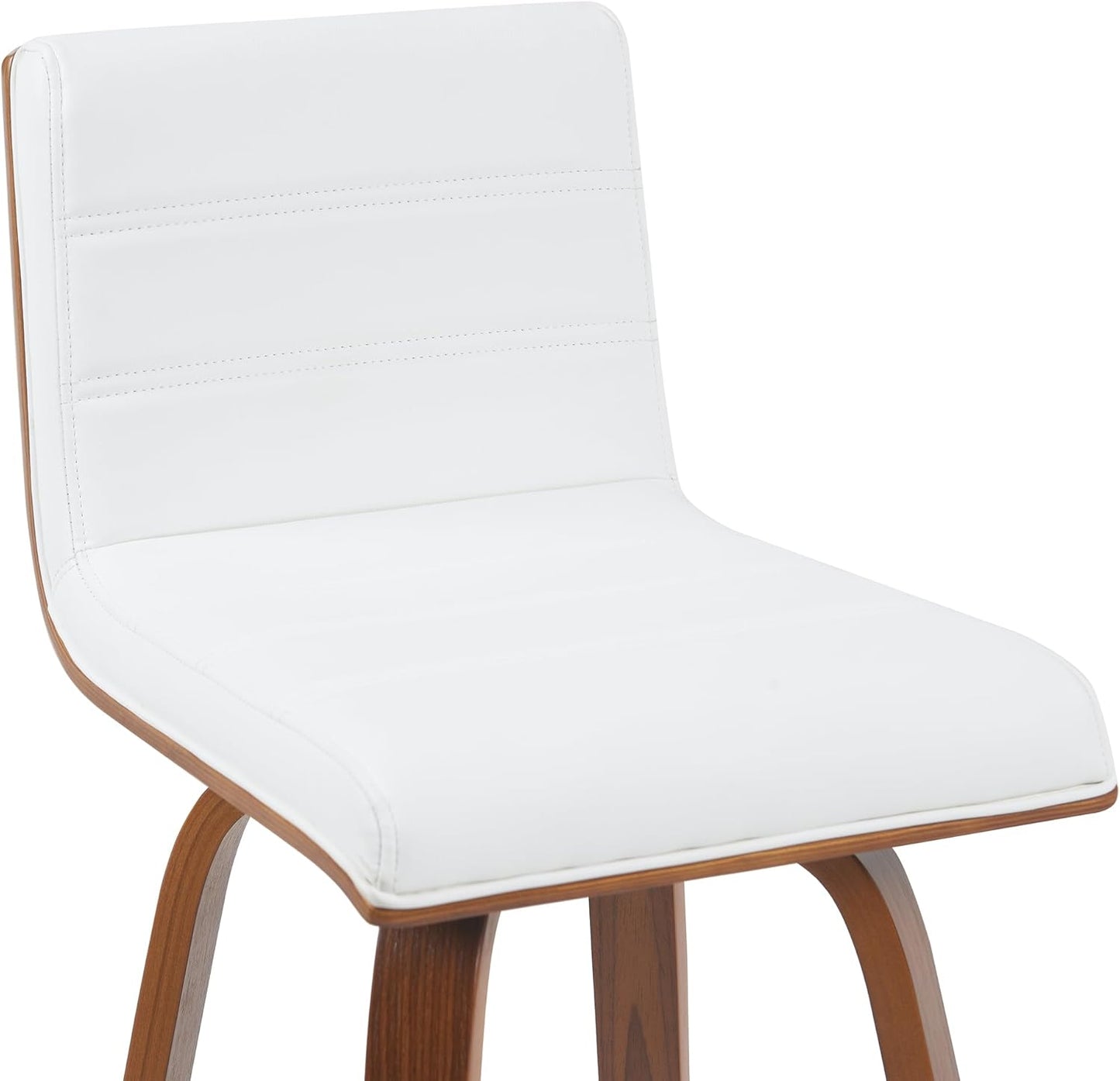 Vienna Modern Swivel Bar Height Stool with Snow White Faux Leather Seat and Walnut Finished Wood Frame Set of 4