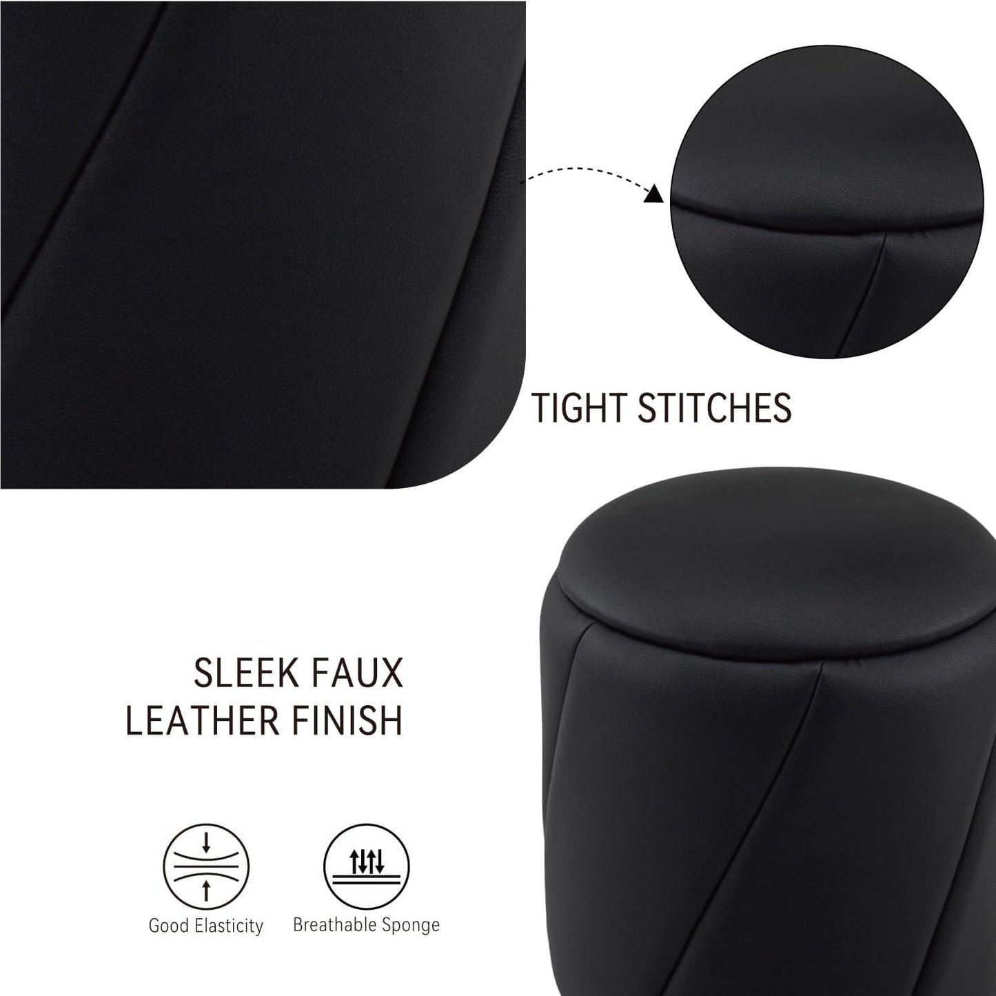 Get Set Style Modern Round Ottoman with Soft Padded Seat, Multifunctional Vanity Chairs for Makeup, Upholstered Footrest Stool Ottoman Foot Stool for Living Room, Bedroom