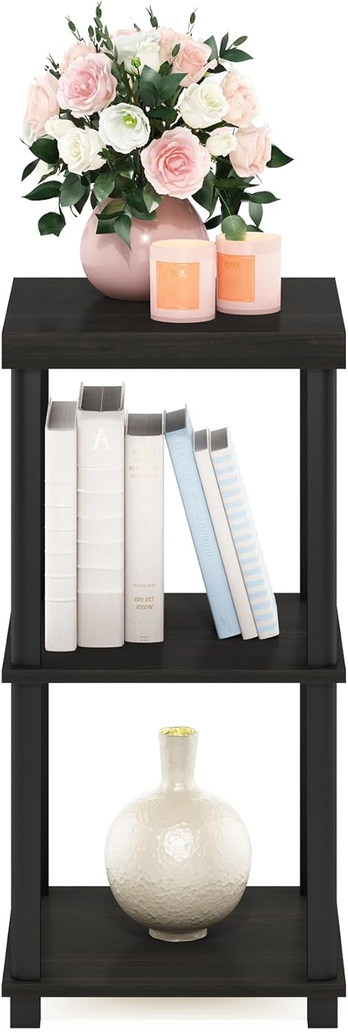 Furinno Turn-N-Tube Classic 3-Tier End Table, Side Table, Espresso/Black