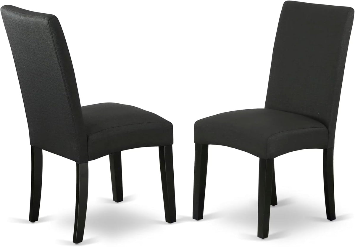 East West Furniture V677DR124-7 7 Piece Dining Set Consist of a Rectangle Dining Room Table with V-Legs and 6 Black Color Linen Fabric Upholstered Parson Chairs, 40x72 Inch, Multi-Color
