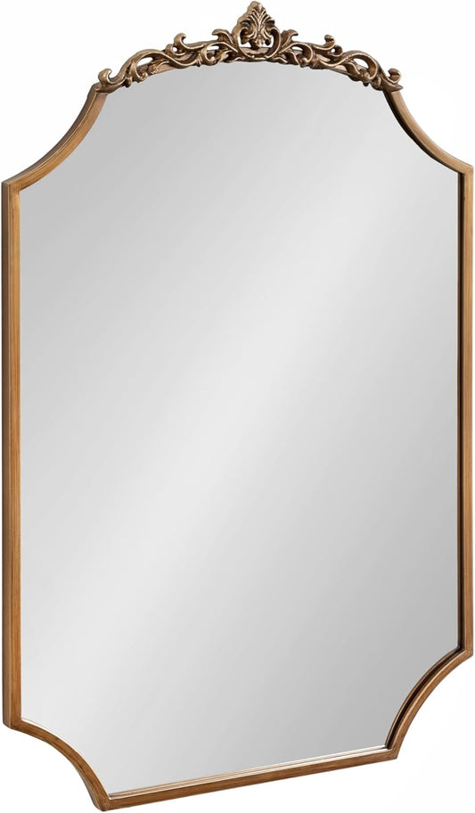 Kate and Laurel Arendahl Ornate Traditional Arched Scallop Mirror; 24 x 36; Antique Gold; Decorative Baroque Style Scalloped Arch Vintage Gold Mirror with Ornamental Crown