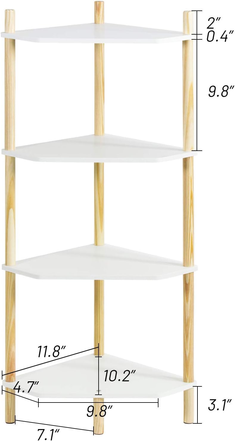 LITA Modern Wood Side Table, Triangular Accent End Table Plant Night Stand with Magazine Storage for Bedroom, Living Room, Bathroom, White, 4- Tier