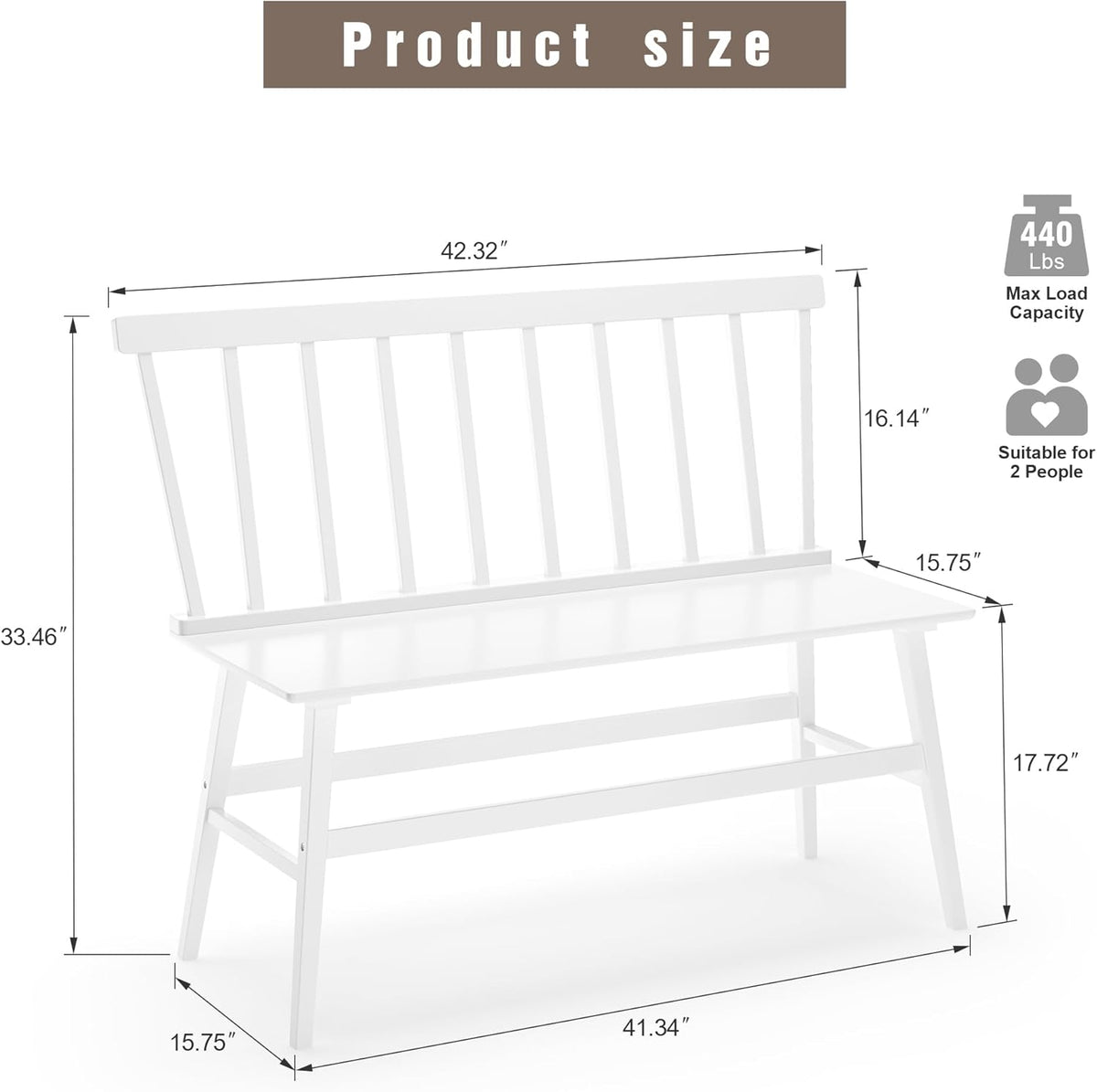 Bamboo Dining Bench, Wooden White Entryway Bench with Spindle Back Farmhouse Wood Windsor for Foyer Balcony Living Room Comfortable Winsor Chair Benches for Home