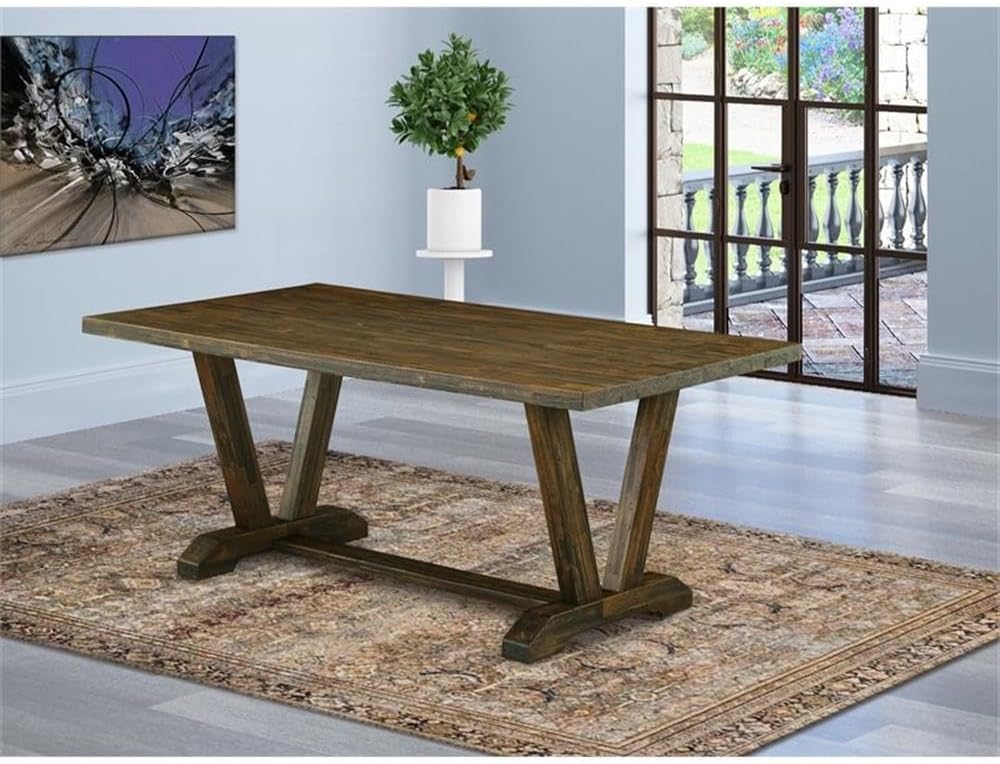 East West Furniture VT777 V-Style Dining Room Table - a Rectangle Solid Wood Table Top with Stylish Legs, 40x72 Inch, Distressed Jacobean