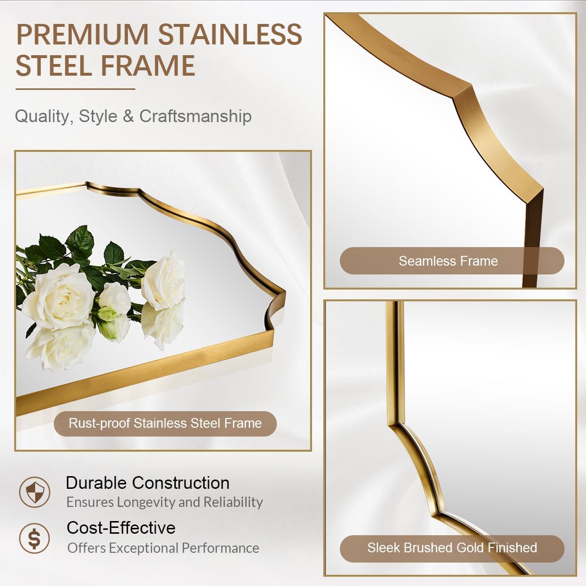 ANDY STAR Gold Vanity Mirror, 22x30 Inch Brushed Gold Mirror for Bathroom, Unique Rectangle Mirror in Rust-Proof Stainless Steel 1" Frame, Ideal for Bathroom, Powder Room, Mantel