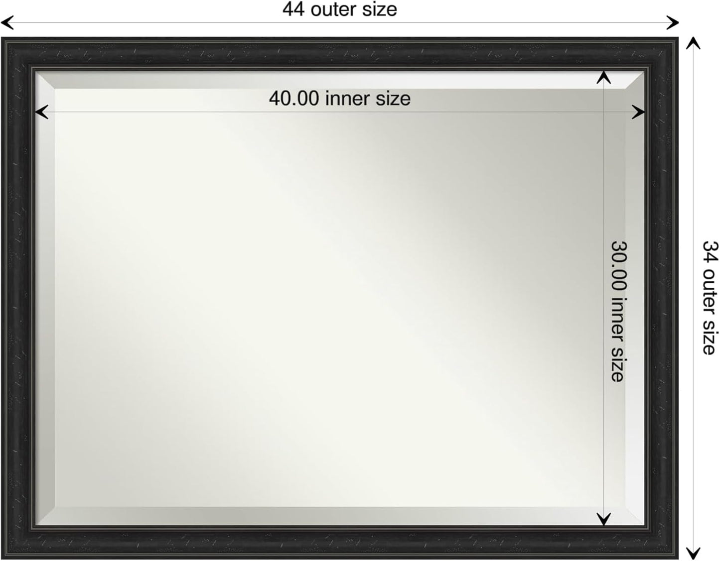 Amanti Art Black Bathroom Mirror for Over Sink, 34x44 Shipwreck Black Narrow Rectangle Vanity Mirror, X-Large Rustic Farmhouse Frame, Hangs Horizonally and Vertically, Bathroom Wall Decor, Beveled