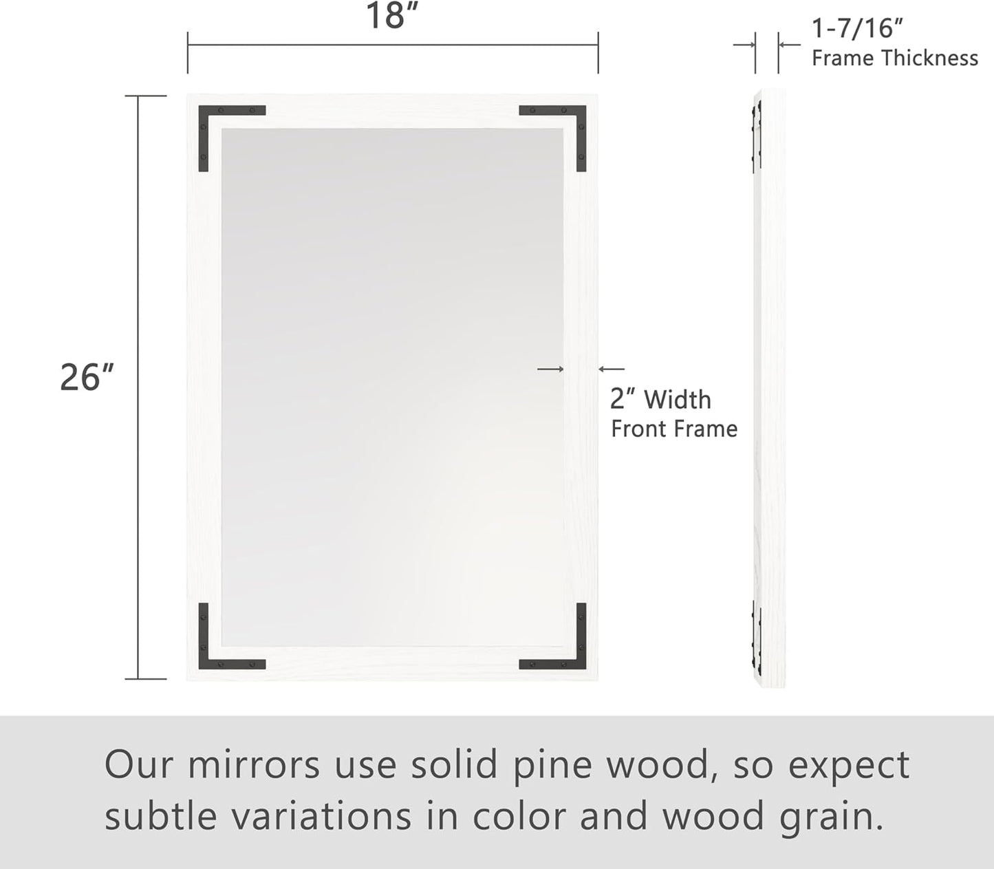 VocalStar White Wood Framed Mirror 18 x 26 Inch, Rustic Natural White Wooden Rectangle Bathroom Vanity Wall Mirror for Farmhouse Boho Decor, 1/4-inch Shatterproof Glass | Waterproof