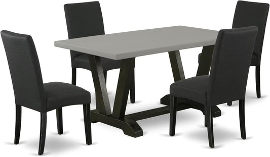 East West Furniture V696DR124-5 5 Piece Kitchen Table Set for 4 Includes a Rectangle Dining Room Table with V-Legs and 4 Black Color Linen Fabric Upholstered Chairs, 36x60 Inch, Multi-Color