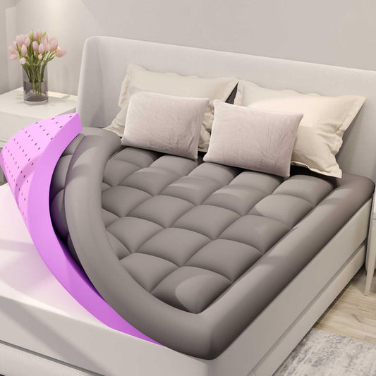 BDEUS Dual Layer 5 Inch Memory Foam Mattress Topper California King Size, 2 Inch Gel Memory Foam Plus 3 Inch 1450 GSM Down Alternative Quilted Pillow Top Mattress Pad Cover,Dark Gray