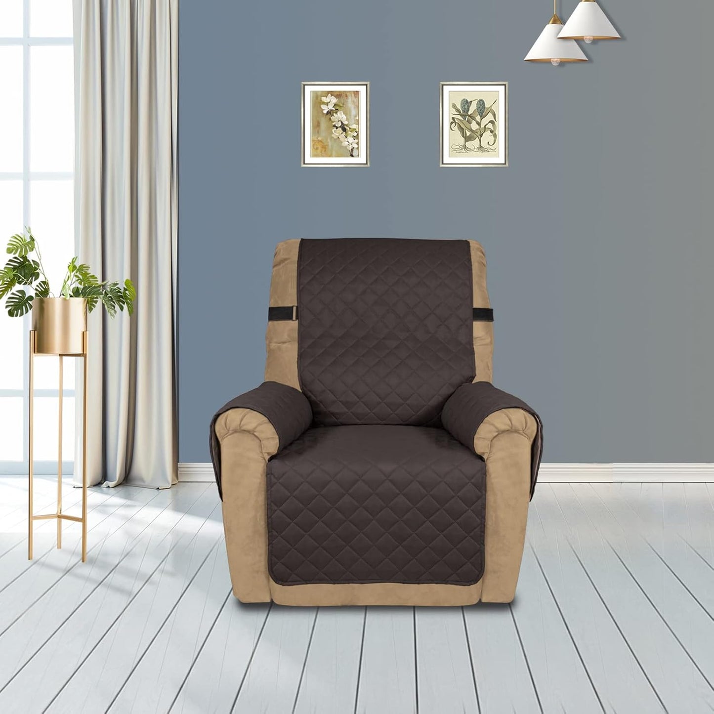 PureFit Reversible Sofa Cover Water Resistant Recliner Couch Cover, Machine Washable Furniture Cover with Adjustable Strap for Dogs, Pets (Recliner, Chocolate/Beige)