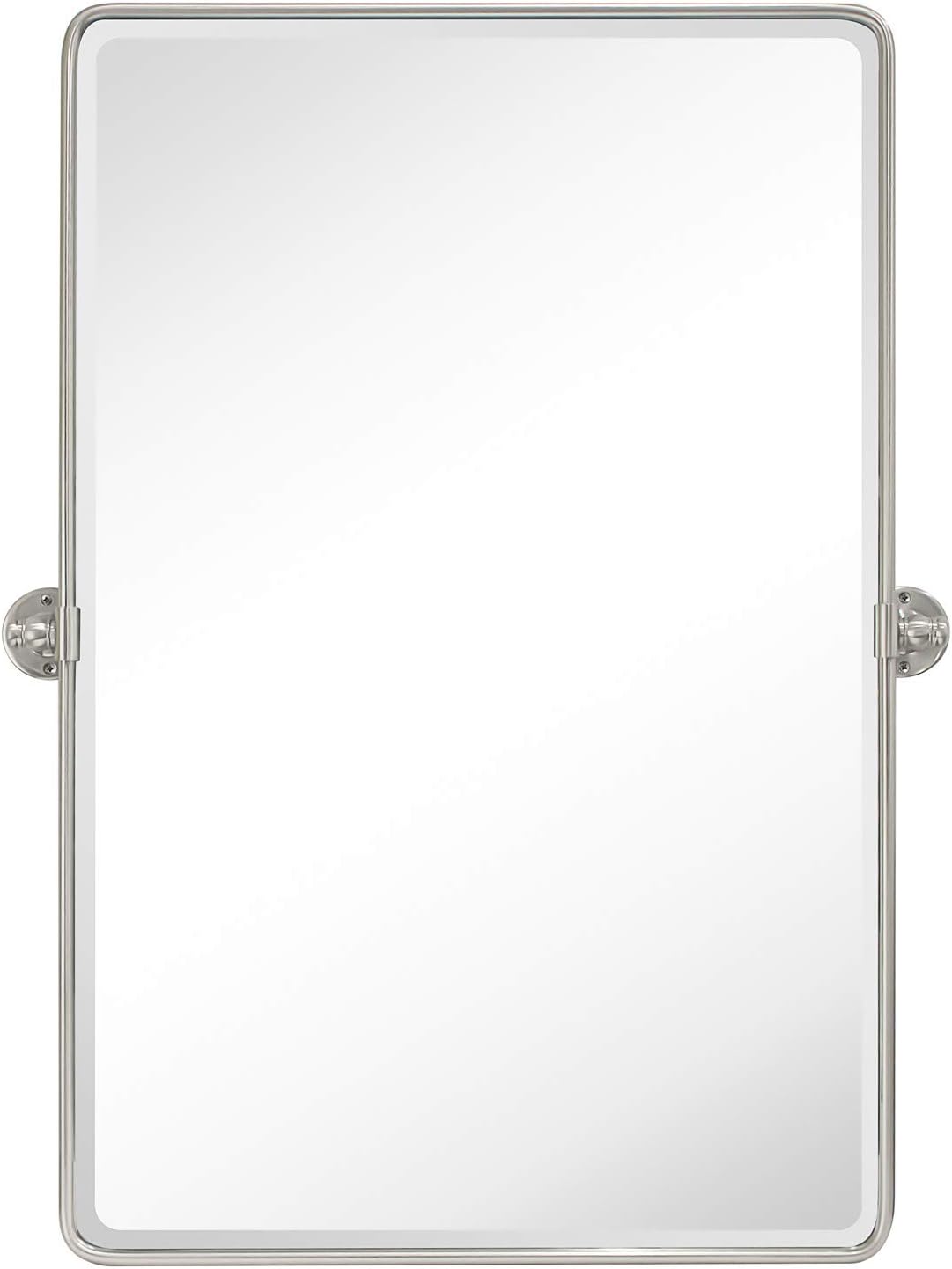 TEHOME 27 x 35'' Farmhouse Brush Nickel Metal Framed Pivot Rectangle Bathroom Mirror Tilting Beveled Vanity Mirrors for Wall
