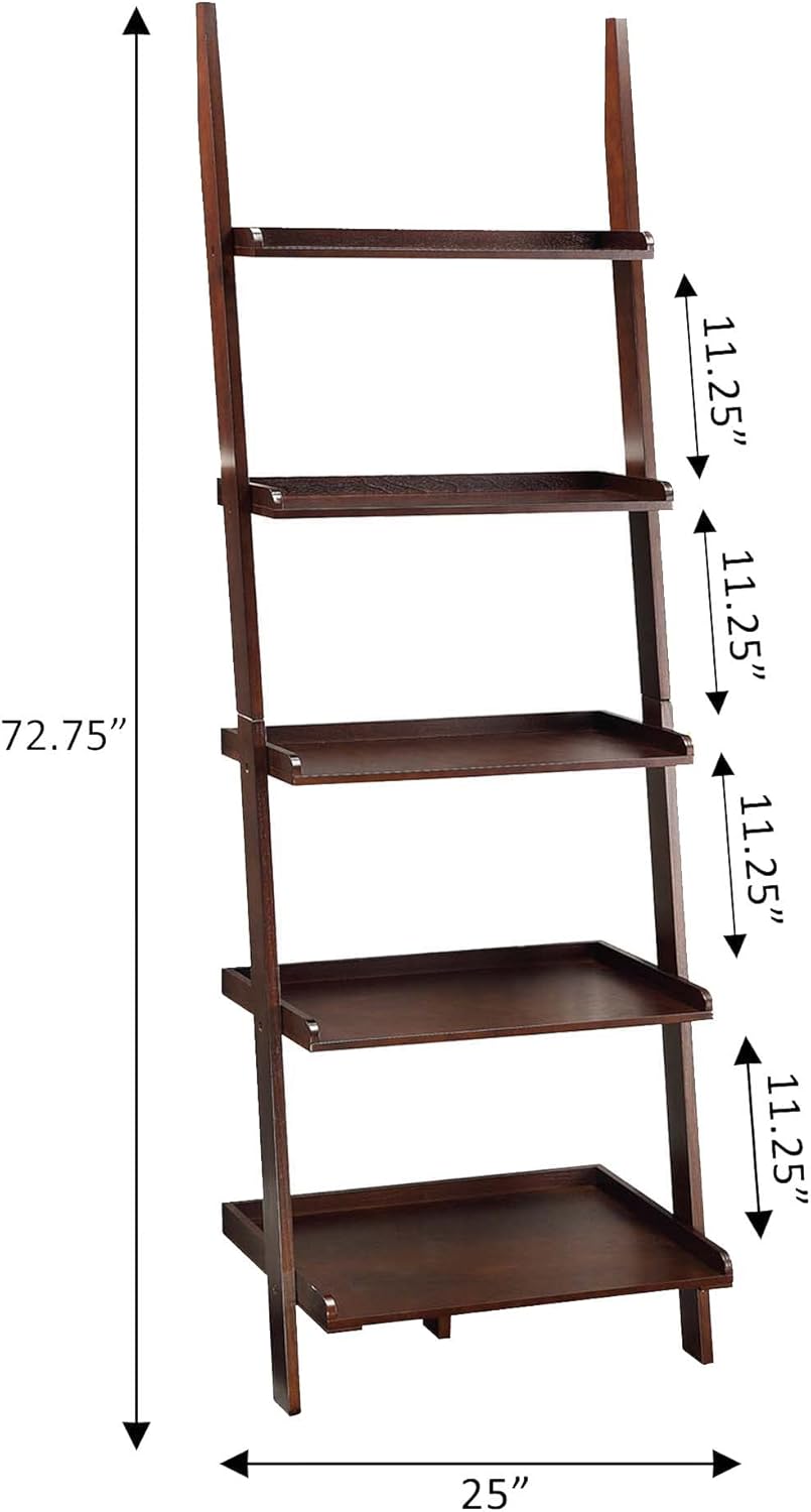 Convenience Concepts 5 shelves, American Heritage Bookshelf Ladder, Espresso, 72.75" x 25"