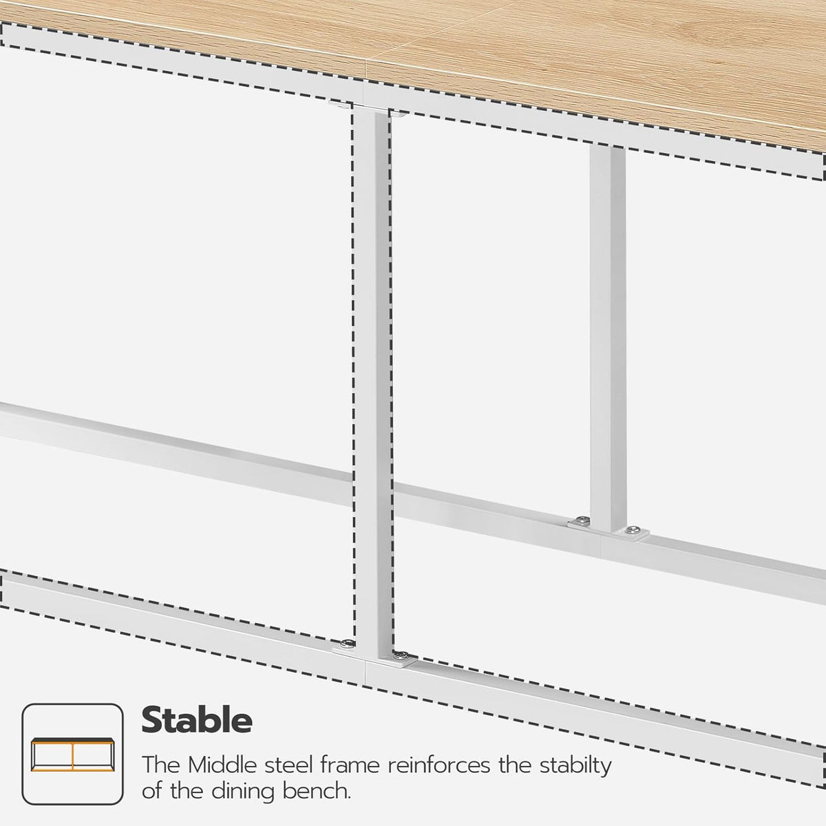 HOOBRO Dining Bench, 47.2 Inch Industrial Style Kitchen Table Bench, Steel Frame, Easy to Assemble, for Kitchen, Dining Room, White and Natural WN12CD01