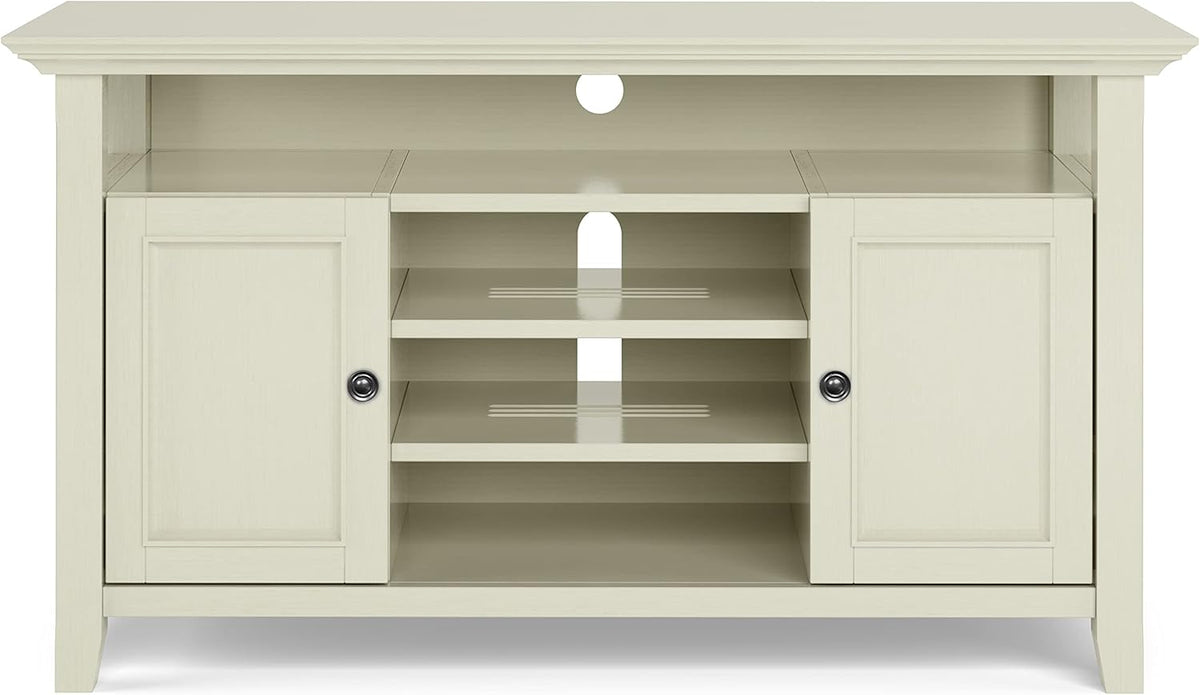 SIMPLIHOME Amherst 54-inch Wide Solid Wood TV Stand in Antique White, Transitional-Style Media Console for Living Room with Adjustable Shelves and Cable Management