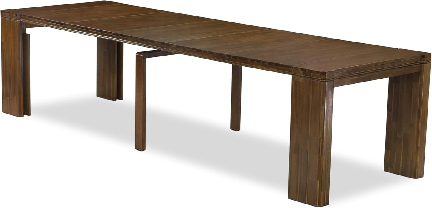X12DA-0C8-12 14-Pc Mid Century Dining Set includes an Extendable Rectangle Kitchen Table, 1 Coffee Table and 12 Polyester Fabric Dining Chairs, 39x120 Inch, Antique Walnut