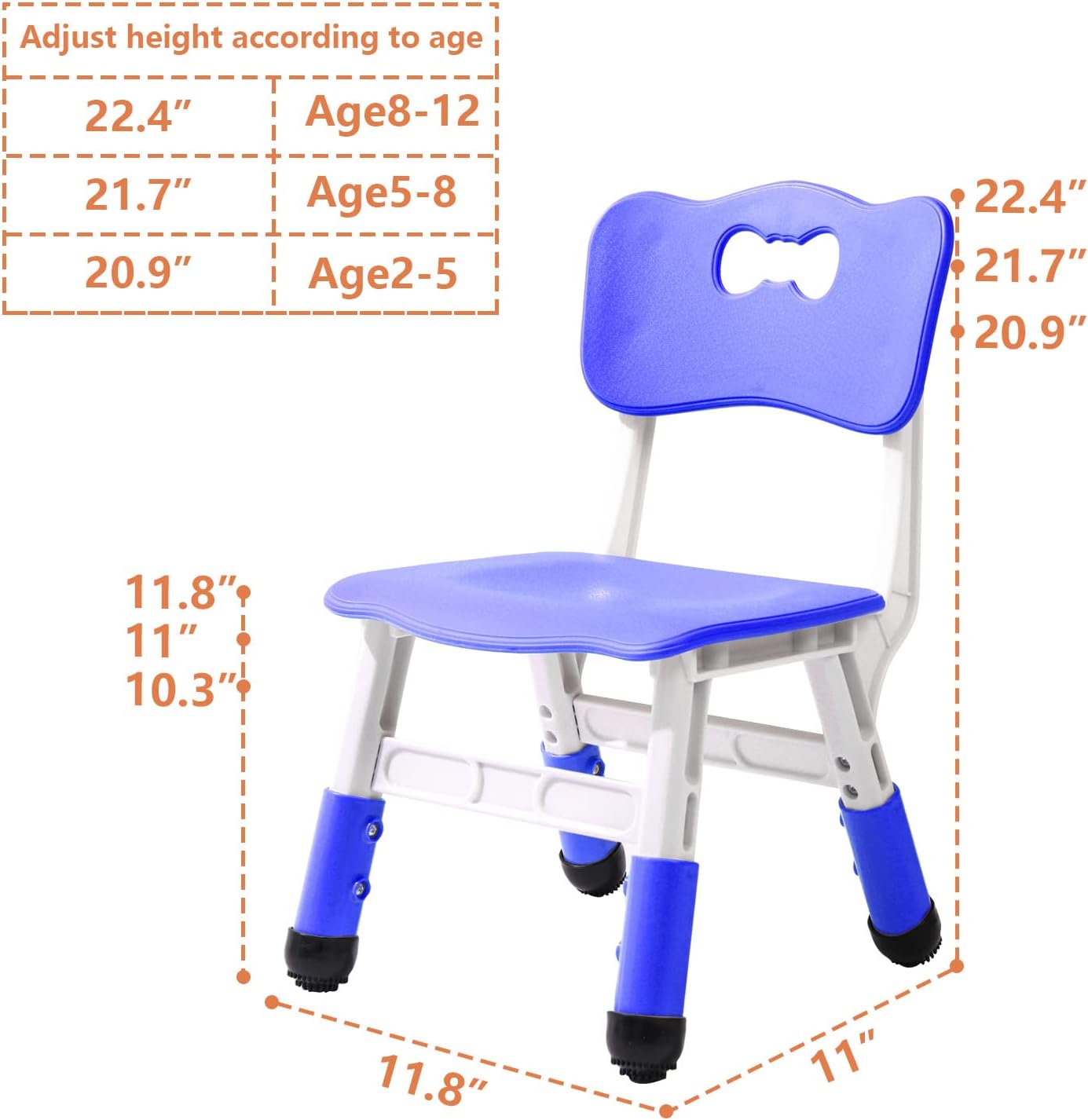 4 Piece Kids Chair Set 3 Levels Adjustable Stackable Kids Chairs Ideal for Playrooms, Schools, Daycares and Homes Washable and Easy to Clean Max Weight 220LB(Navy Blue4piece Set)