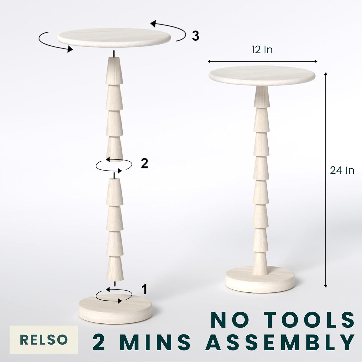 Relso Sakala Solid Mango Wood Drink Table - 24 Inches High, Stylish Side Table, Modern End Table for Living Room, Bedroom Night Stand, Small Folding Coffee Table, Indoor Plant Stand