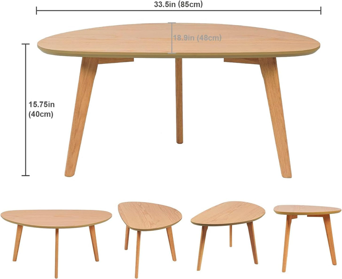FIRMINANA Small Oval Coffee Table Mid Century Modern for Living Room Center Minimalist Display Coffe Table,Nature Wood,18.9" D x 33.47" W 15.75" H