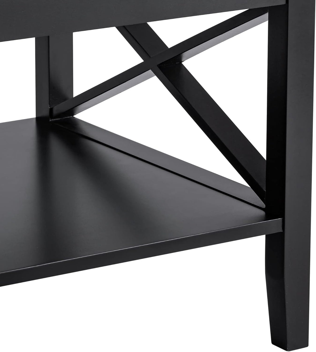 ChooChoo Oxford Coffee Table with Thicker Legs, Black Wood Coffee Table with Storage for Living Room