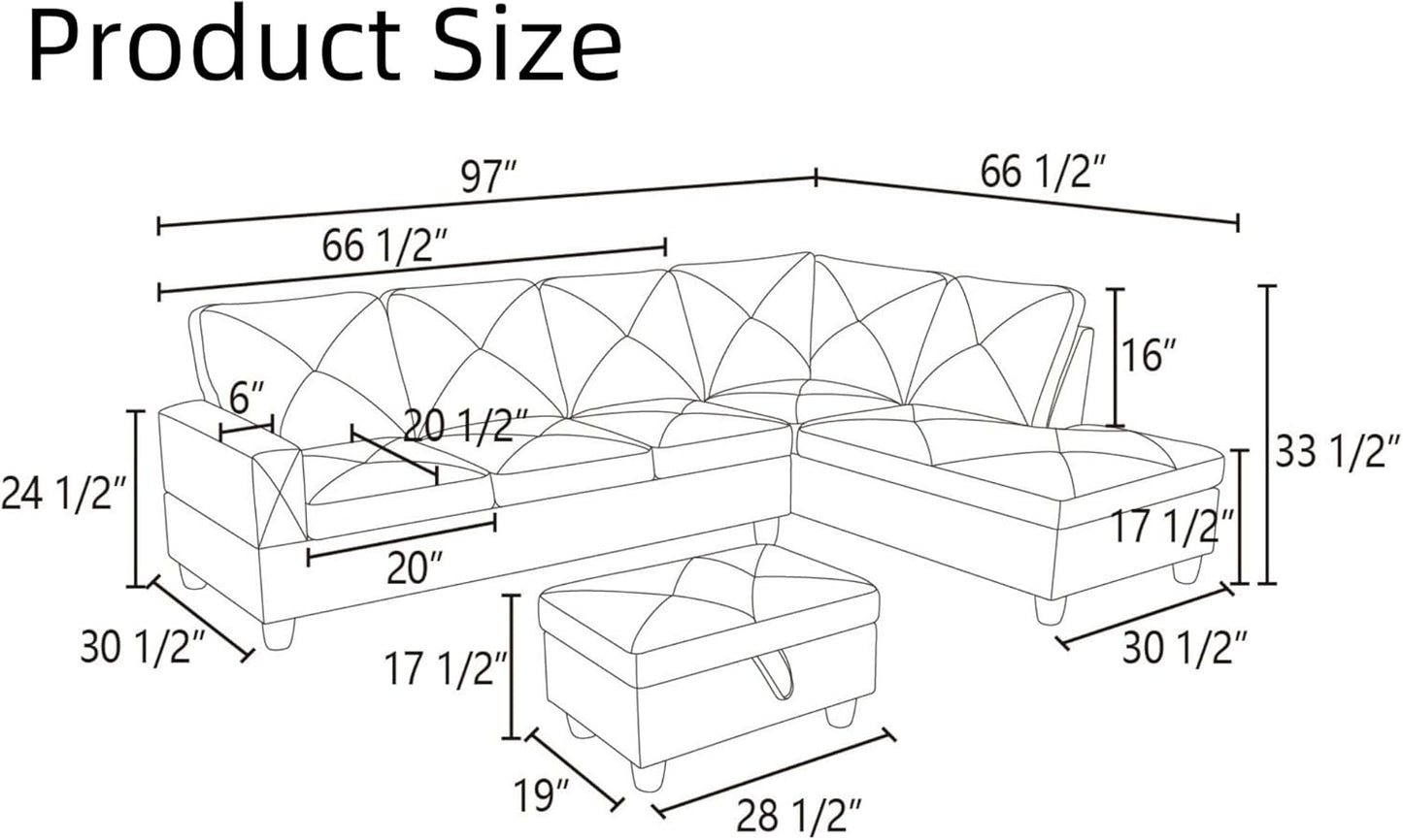 Modular Sectional Couch, L Shaped Couch with Storage, Convertible Sofa with Ottomans, Modern Sectional Sofa for Living Room and Office, Red