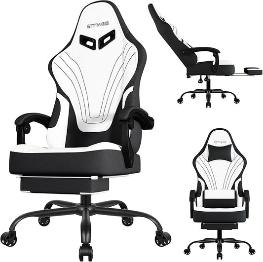 Gaming Chair Fabric, Ergonomic Computer Chair with Footrest, Video Gamer Chair with Pocket Spring Cushion,Linkage Armrests and Headrest Lumbar Support,Swivel Height Adjustable Office Chair for Adults