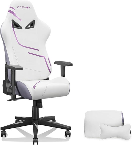 KORNOX Ergonomic Gaming Chair Fabric for Adults,Office Chair High Back,Game Chair Cloth Height Adjustable for Teens,Game Chair Racing with Headrest and Lumbar Support for Girl,White and Purple