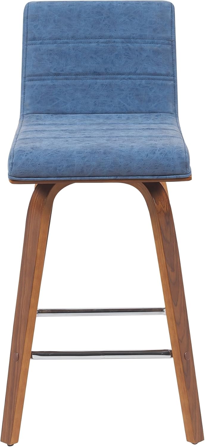Vienna Modern Counter Height Swivel Bar Stool with Vintage Blue Upholstered Seat and Walnut Finished Wood Frame Set of 2