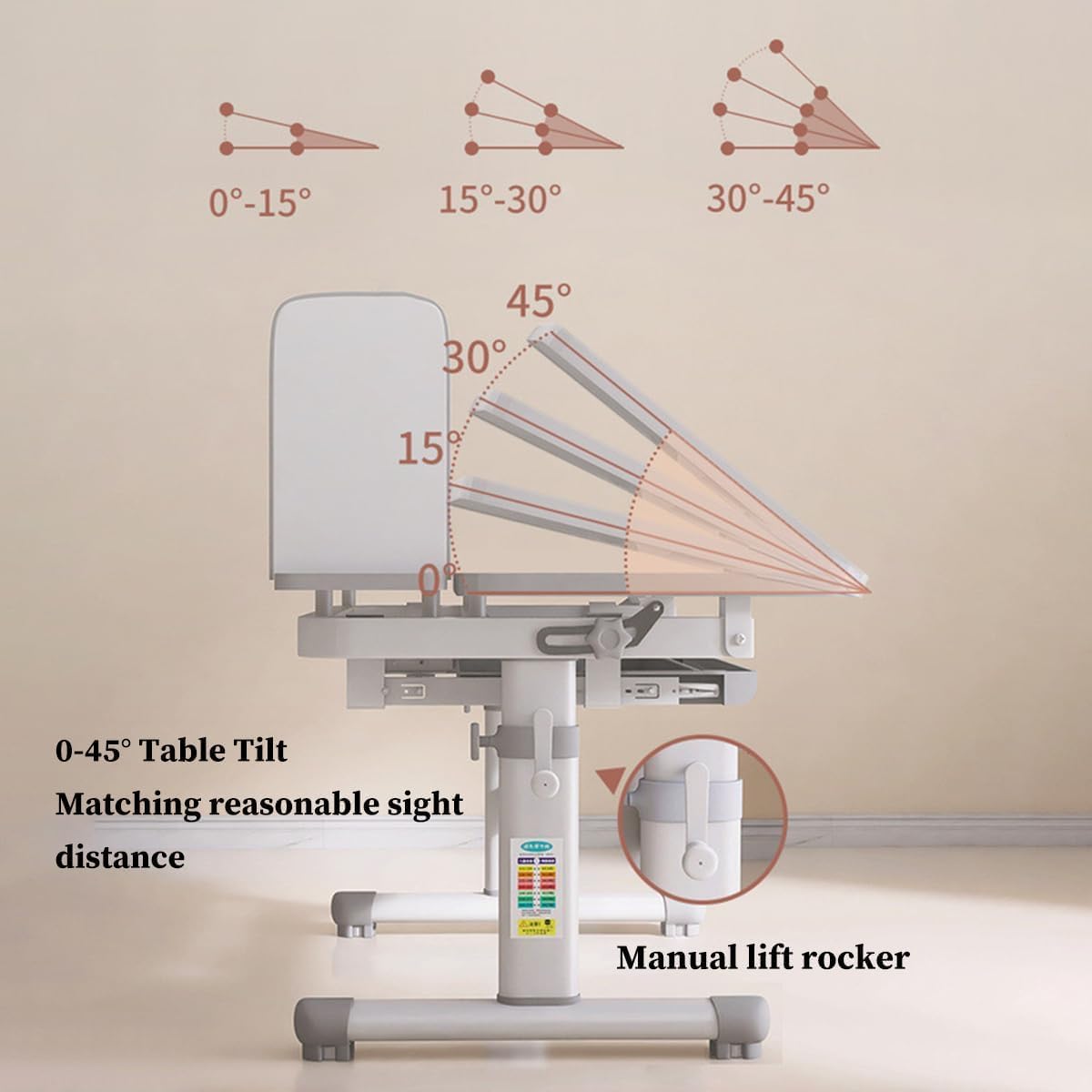 Kids Study Desk and Chair Set 3-18 Years Kids Desk and Chair Set Ergonomic Height Adjustable Children School Study Desk with Tilt Desktop, Drawer Boy and Girl Table and Chair Set