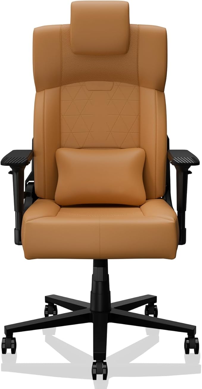Gaming Chair Big and Tall for Adults,Ergonomic Comfortable Wide Office Chair with Lumbar Support,Desk Computer Chair High Back 155° Recline with Angle Lock,PU,Yellow Brown