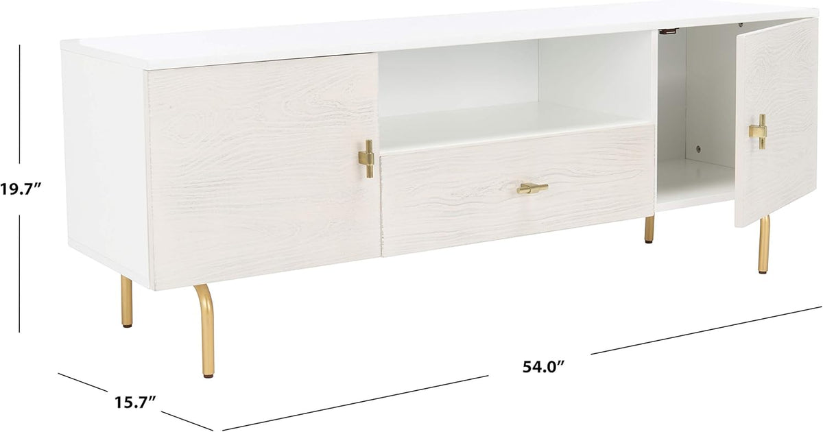 SAFAVIEH Genevieve TV Stand for up to 65" Flatscreen – White & White Washed Finish, Mid-Century Modern Storage Cabinet, Entertainment Media Console (MED5000C)