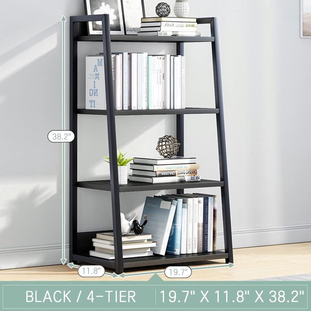 IOTXY 4 Tier Open Bookshelf - Steel and Wood Display Stand, 50CM Width Floor-Standing Bookcase, Black