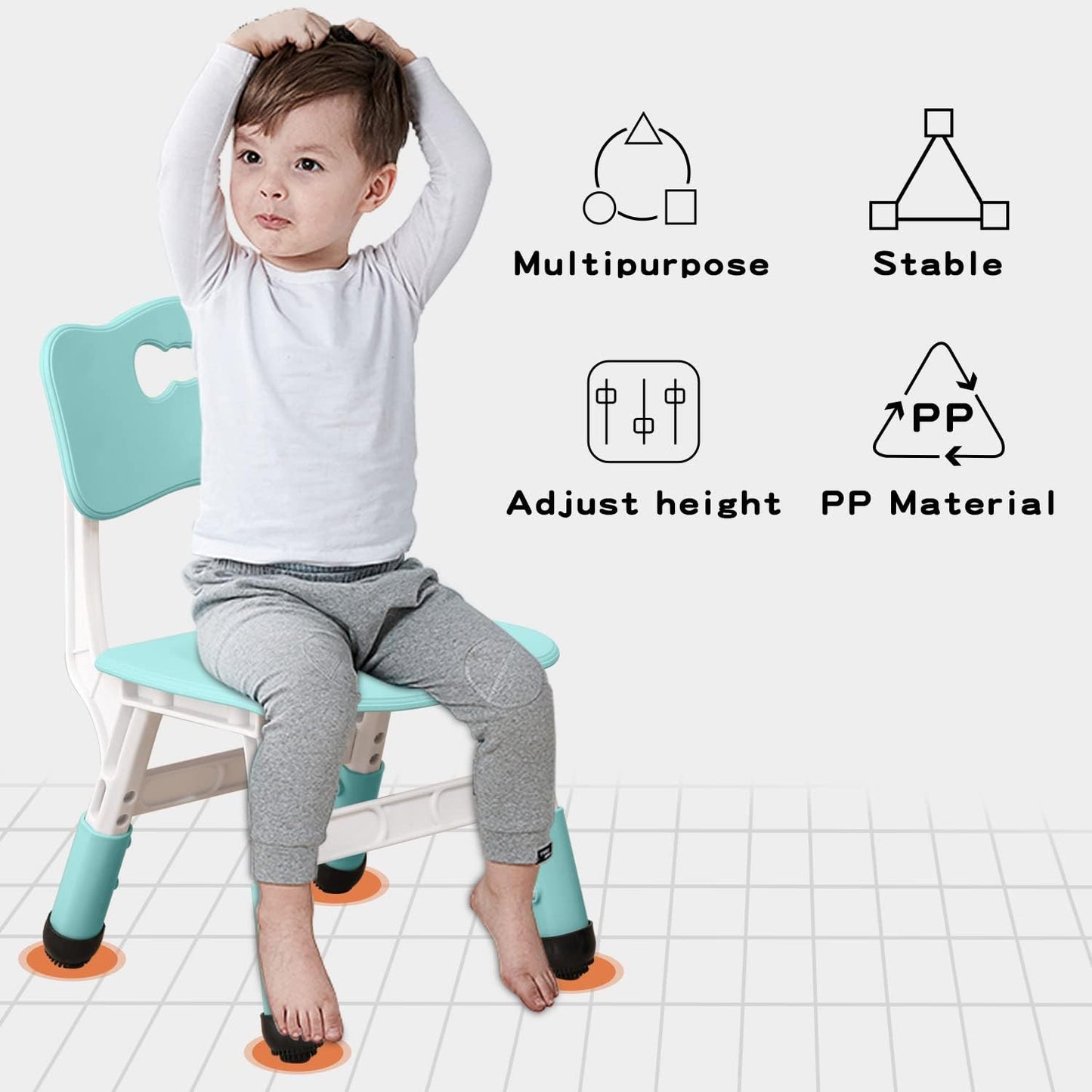 4 Piece Kids Chair Set 3 Levels Adjustable Stackable Kids Chairs Ideal for Playrooms, Schools, Daycares and Homes Washable and Easy to Clean Max Weight 220LB(Mint Green4Piece Set)