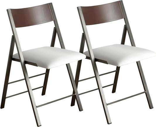 Folding Chairs with Cushion 2 Pack - Heavy Duty Steel Frame Foldable Dining Chairs, Waterproof Leather Indoor Outdoor Padded Chairs for Home, Conference Rooms,Weddings, Events (White)