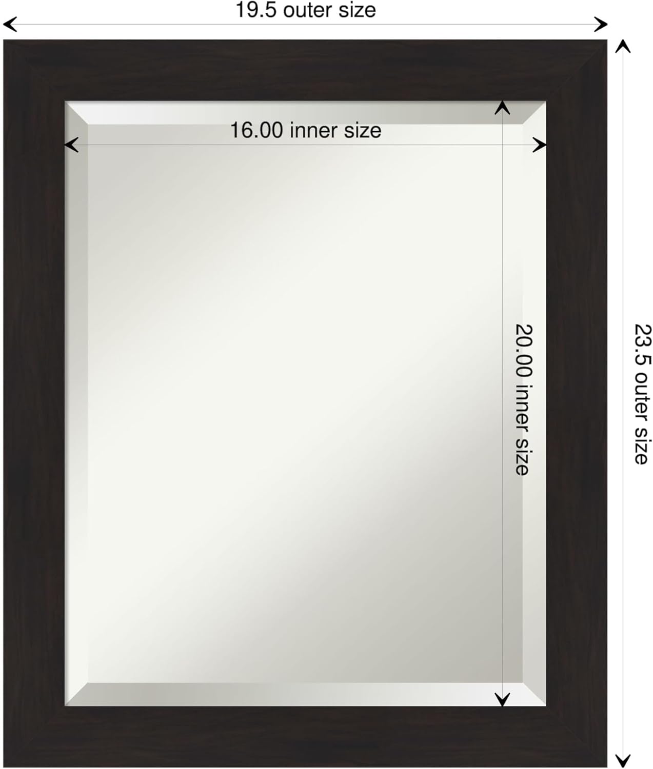Amanti Art Brown Wall Mirror 24x20 Furniture Espresso Narrow Rectangle Bathroom Mirror for Wall Decor Living Room, Small Casual Frame, Hangs Horizonally and Vertically, Bathroom Decor, Beveled Edge