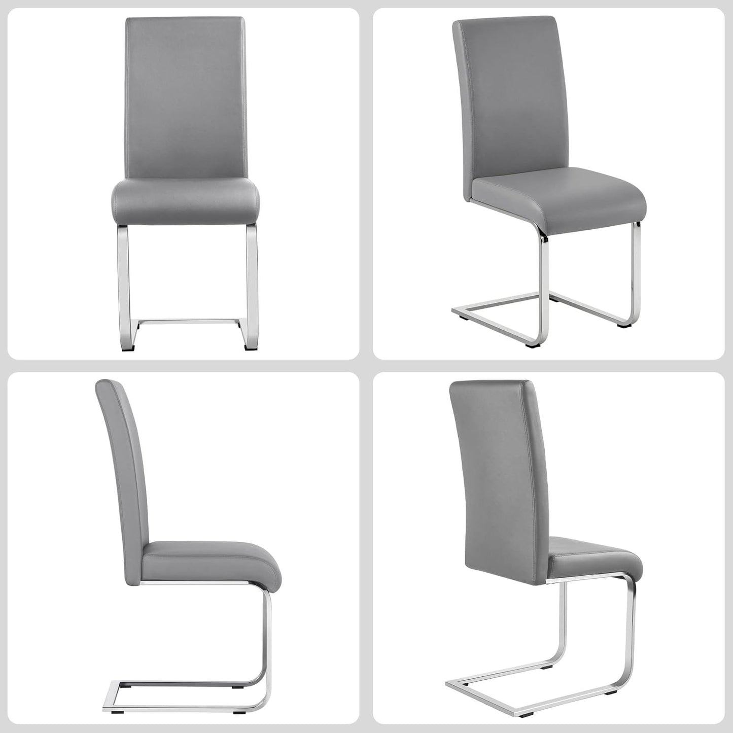 Yaheetech Dining Chairs Set of 2 Modern Faux Leather Upholstered Dining Room Chairs with High Back and Metal Chrome Legs for Kitchen/Living Room/Restaurant, Light Gray