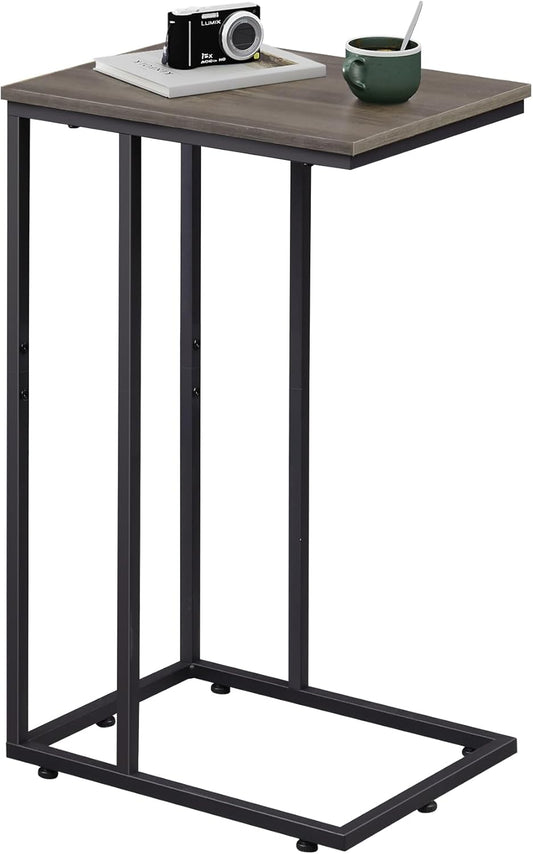 WLIVE Small Side Table, C Shaped End Table for Couch, Sofa and Bed, Tv Tray Table That Slides Under for Living Room, Bedroom, Bedside, Gray and Black