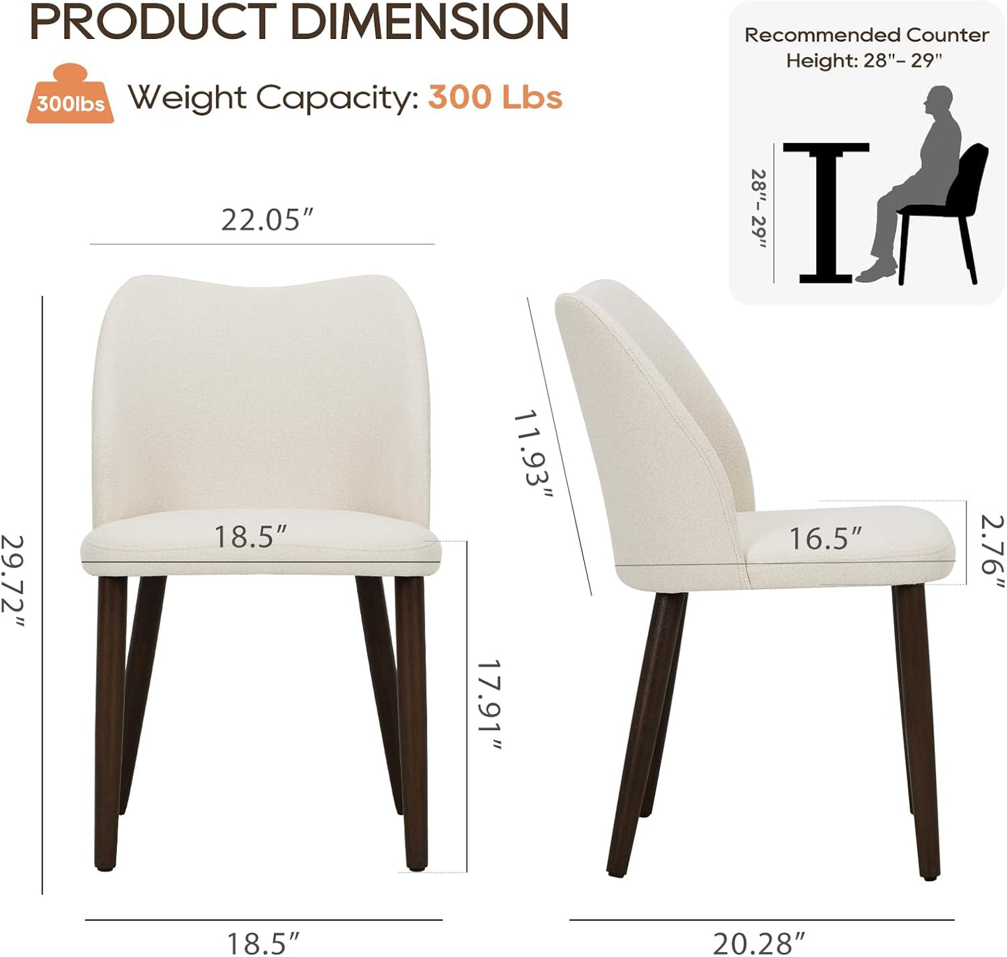 COLAMY Upholstered Dining Chairs Set of 2, Modern Fabric Dining Room Kitchen Side Chair with Padded Seat and Wood Legs for Restaurant/Cafe, Beige