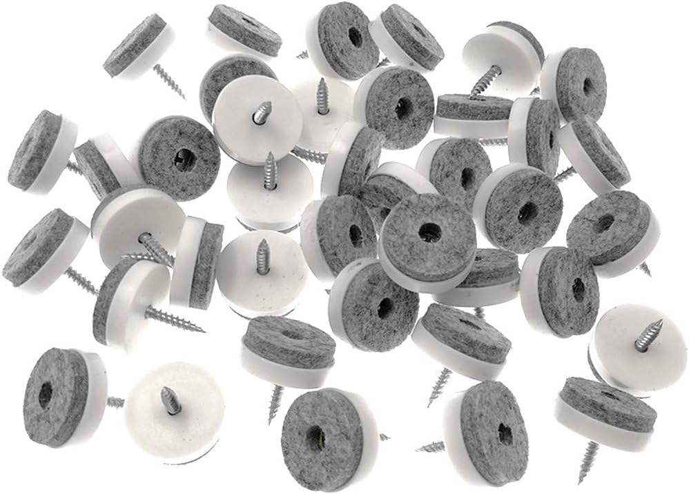 ALIMITOPIA 40pcs Screw-on Furniture Felt Pad Chair Glide Slider Hardwood Floor Protector for Wooden Leg Feet of Chair Table Furniture(Φ28mm or 1.1";White)